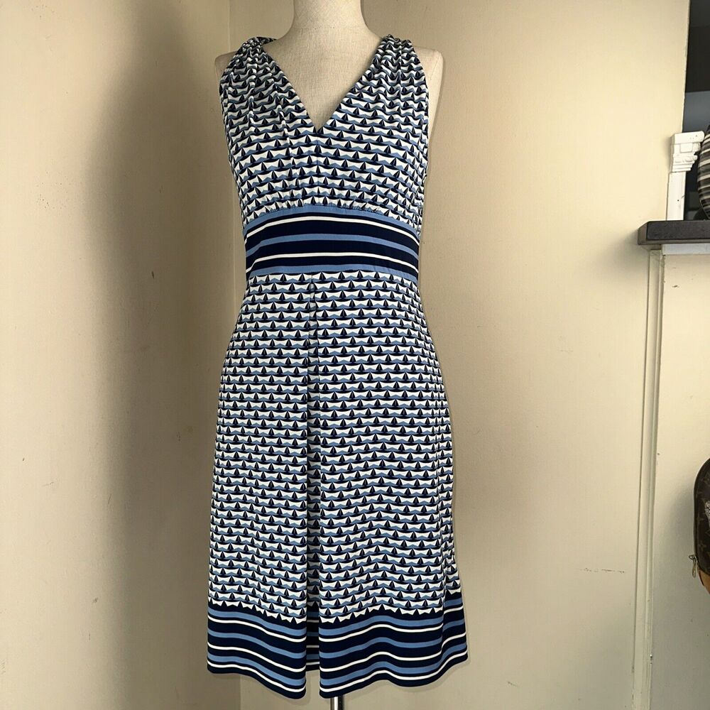 MAX STUDIO Dress Blue Geometric Floral Poly Spandex Sz Small EUC